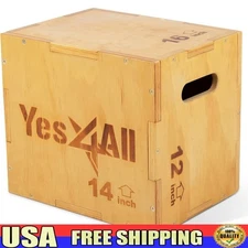 3 in 1 Plyometric Jump Box Wooden Exercise Equipment Adjustable Height Home Gym