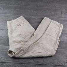 120% LINO Pants Mens 33x28 Size 50 Off White 100% Linen Trousers Pants Luxury