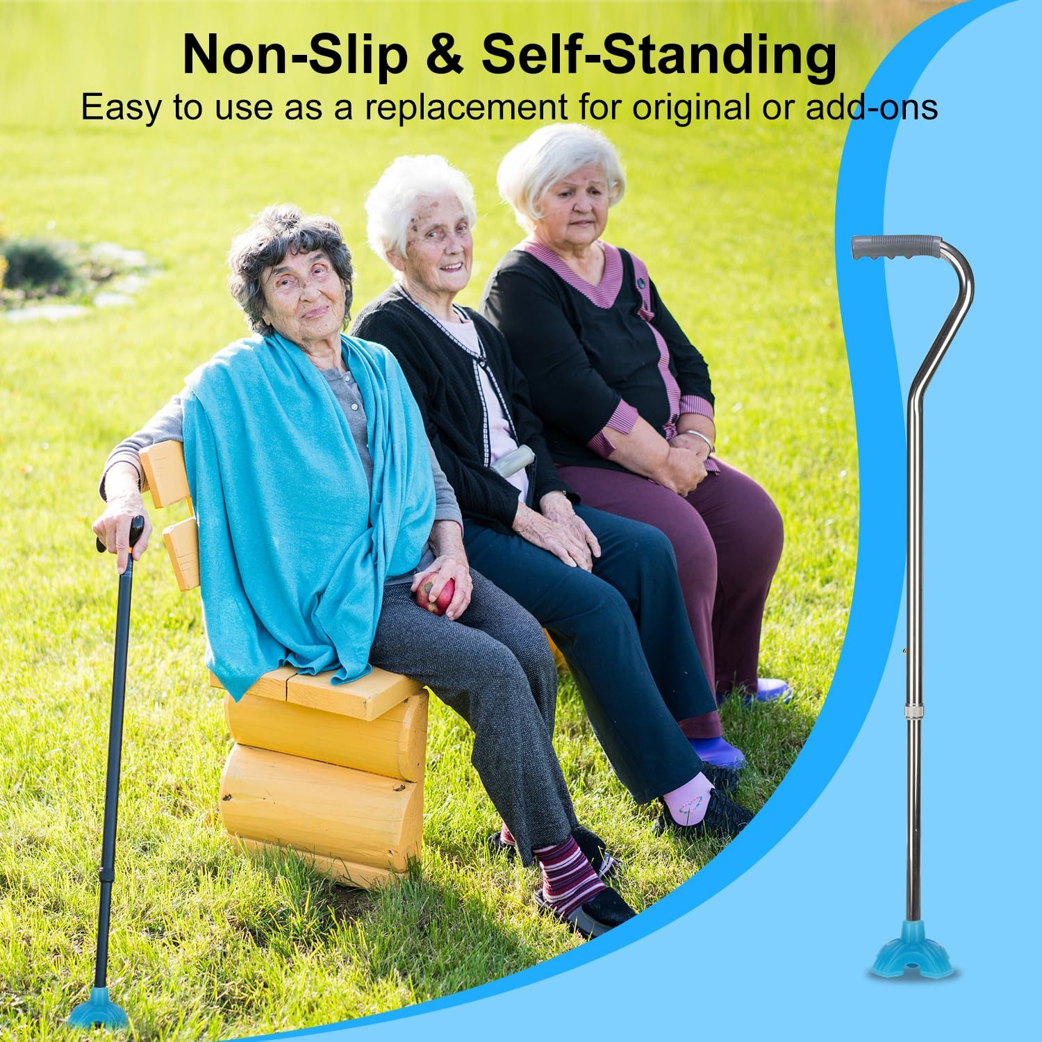 3/4-inch Glow-in-the-Dark Cane Tip Self-Standing Quad Base for Walking