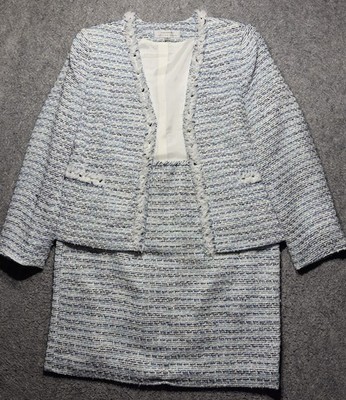 Tahari Arthur S. Levine Blazer16 Skirt16 Tweed Open Front Fringe Lined Studded
