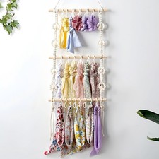Macrame Headband Holder with 30 Hooks - Boho Cotton Rope Wall Organizer for H...