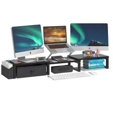 Heavy Duty Dual Monitor Stand 27" Adjustable Desk Riser Organizer Black