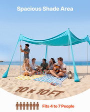 Beach Tent Sun Shelter UPF50 Pop Up Canopy 10x10ft, 6.6ft Tall
