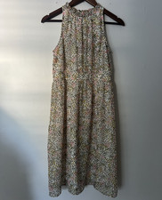 LOFT women  s cottage floral white/green/pink sleeveless midi dress, 4P, NWT