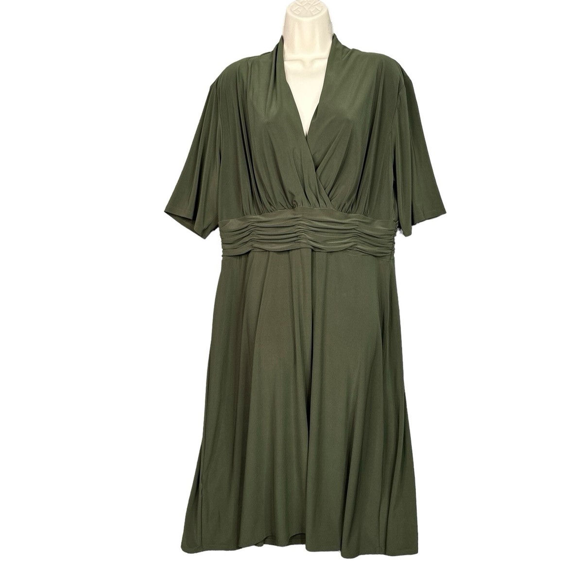ruched olive green dress Olive Whisper Ruched Midi Dress  Etheniq Aura by aavi