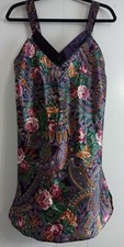 Vintage California Dynasty Satin Chemise Babydoll Nightie Dress Floral M Purple