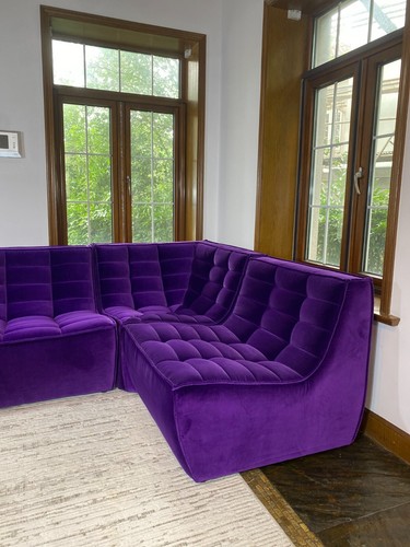 N701 Ethnicraft Modular Sofa & Sectional Couch Custom Purple Velvet Full Set - Picture 11 of 14