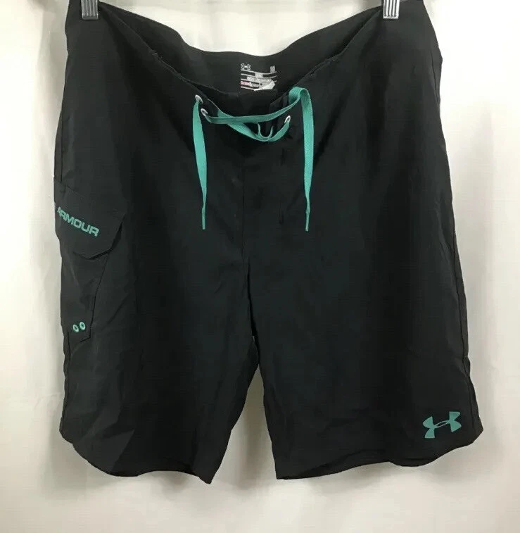 Men's Under Armour Beach Volleyball Shorts Black & Teal Swimming Trunks  Size 36