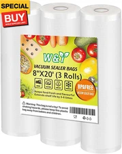 Vacuum Sealer Bags - 8" x 20' (3 Rolls) - Commercial Grade Sous Vide & Food Save