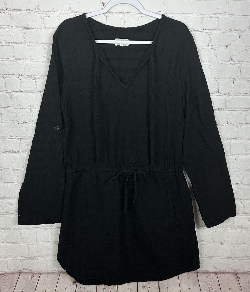 Lou & Grey Shirt Dress Roll Tab sleeves Drawstring waist cotton, sz M, GUC
