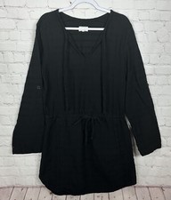 Lou & Grey Shirt Dress Roll Tab sleeves Drawstring waist cotton, sz M, GUC