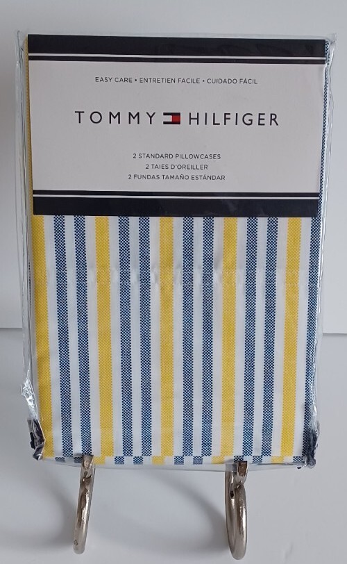 Tommy Hilfiger Blue Yellow Stripe Standard Pillowcases Set of 2 NWT eBay