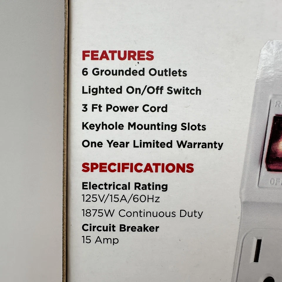 CyberPower 6-Outlet Power Strip 3ft Cord CYBGS60304 - Image 3 of 4