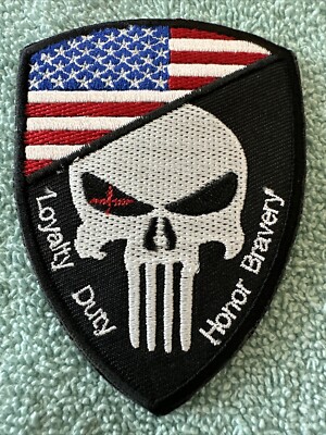 PUNISHER SKULL/ Loyalty, Duty, Honor, Bravery American Hook & Loop Morale Patch
