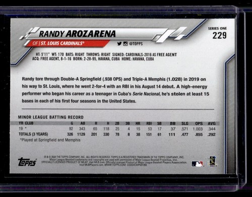 2020 Topps Randy Arozarena recrue A6 #229 - Photo 2 sur 2