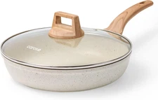 8 Inch Non Stick Frying Pan with Lid,White Granite Nonstick Skillet Omelet Pans,