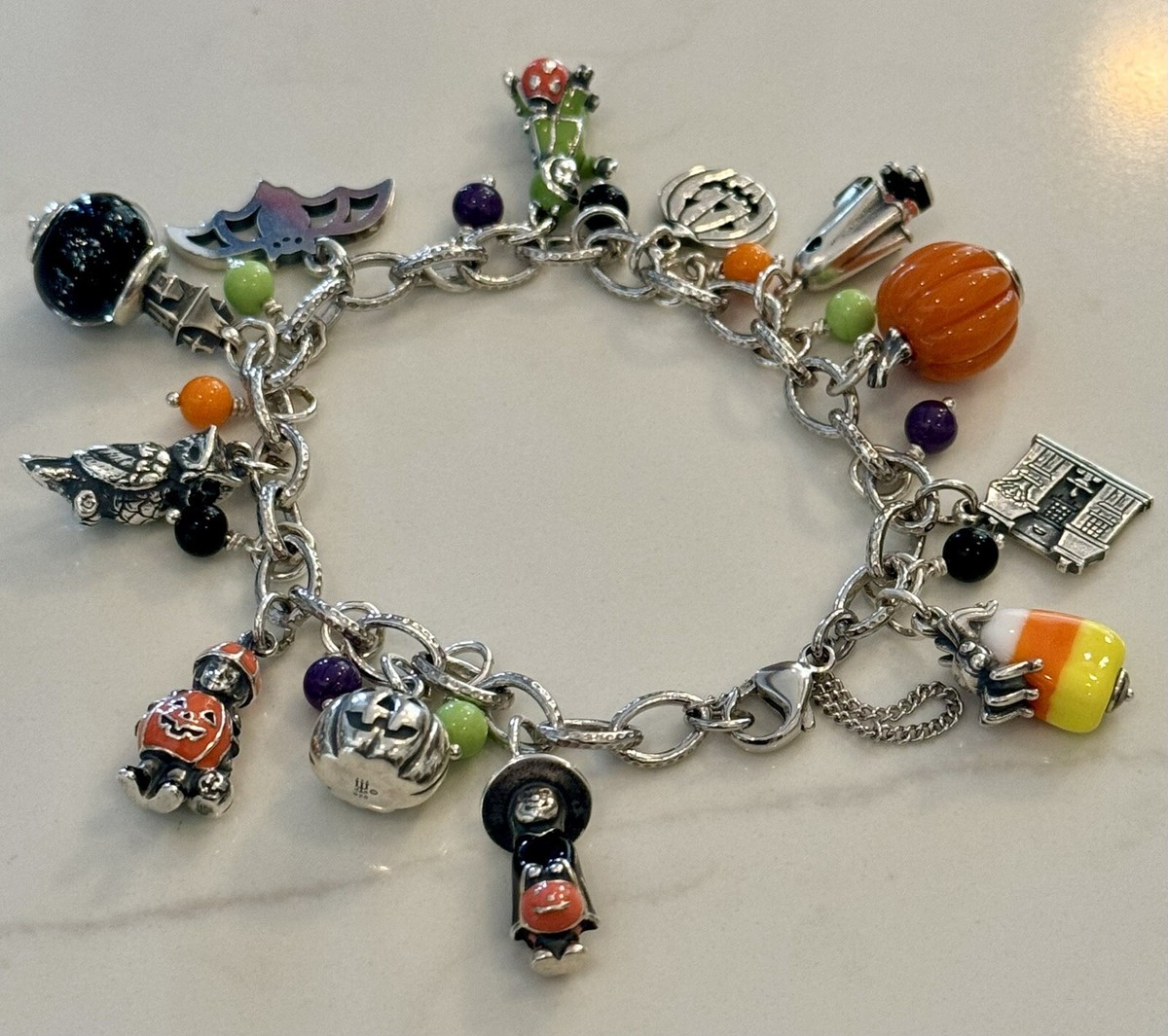 EUC James Avery Halloween Themed Charm Bracelet 23 Charms~Sterling Glass