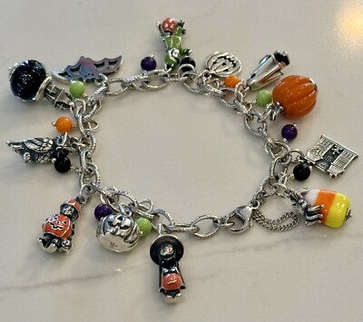 EUC James Avery Halloween Themed Charm Bracelet 23 Charms~Sterling Glass 