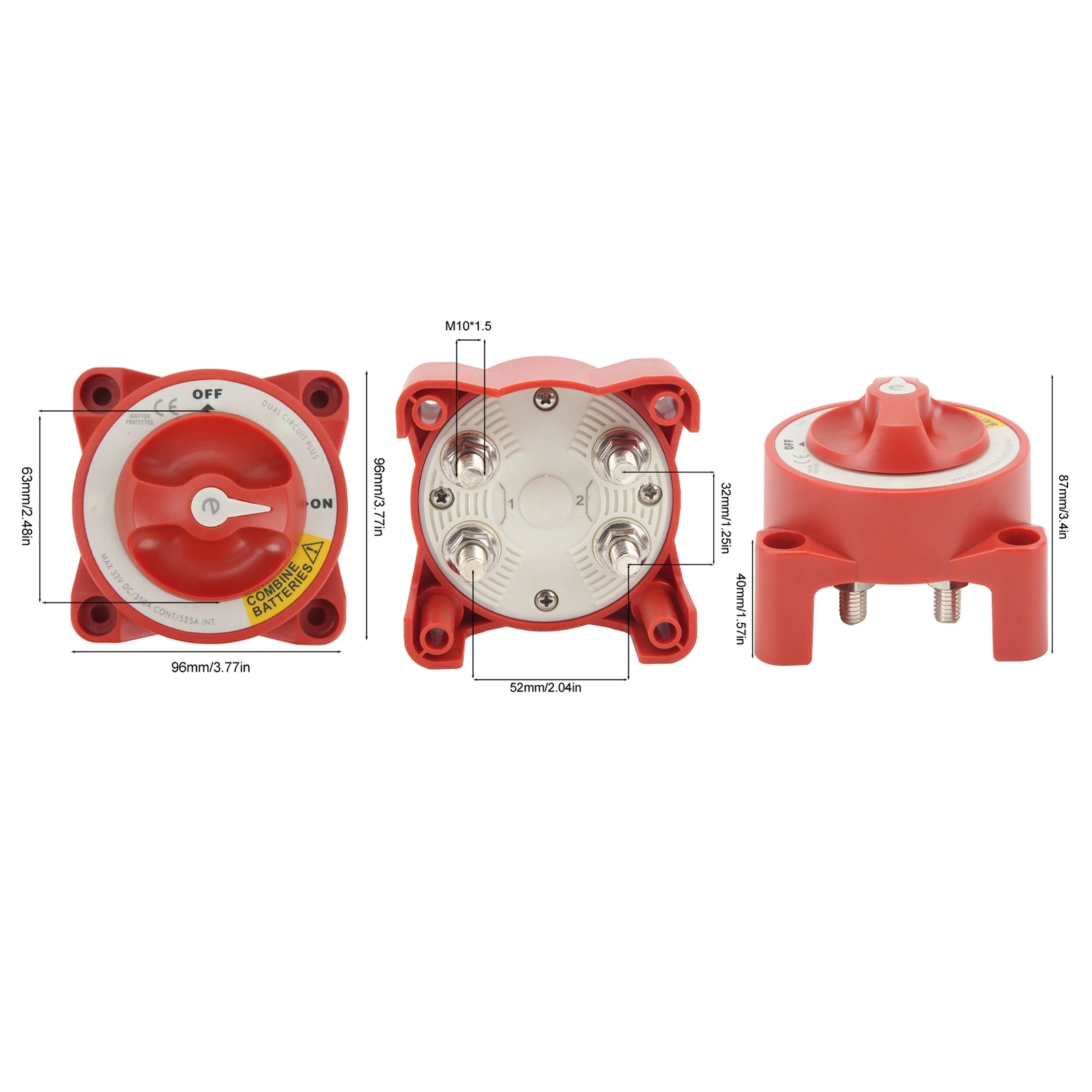 350A Battery Isolator Switch Waterproof 4 Studs Rotary Knob On Off ...