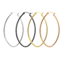 2pcs Women Stainless Steel Polished Large Drop Oval Shape Dangle Hoop Earrings