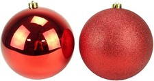 Pack Of 2 - 200mm Red Baubles - Shiny & Glitter Design - Giant Baubles (BA122)