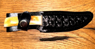 White Cat Skiner Knife Cut Bone Handle With Sheath New