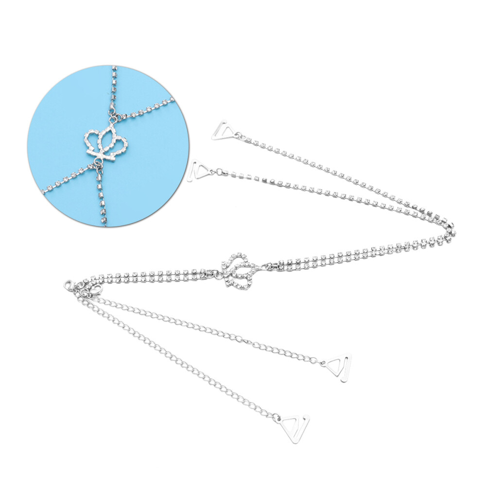 Women Decorative Shiny Back Cross Crown Rhinestone Bra Straps