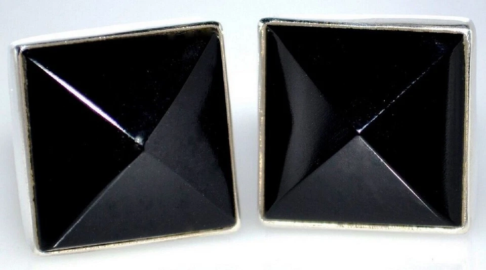 Natural Black Onyx Gemstone 925 Sterling Silver Double sided Cufflinks For Men's Foto 2 de 4