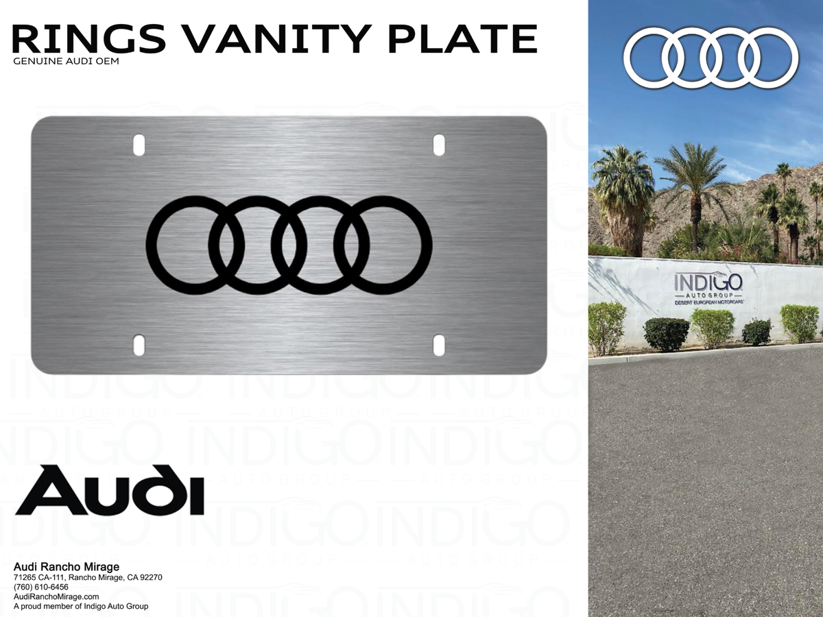 AUDI OEM Laser-etched Audi Rings Vanity Plate, brushed stainless