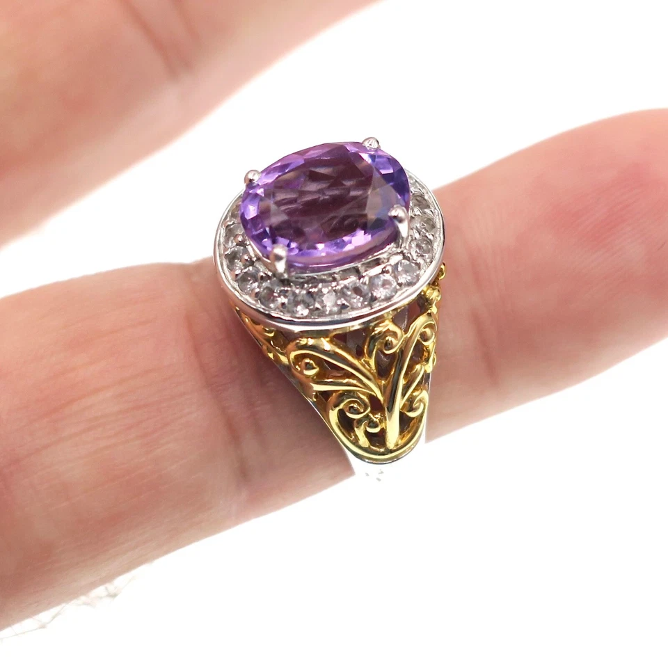 Anillo de cuarzo amatista natural acentuado oro plata esterlina Victoria Wieck S 8,75 Foto 2 de 3