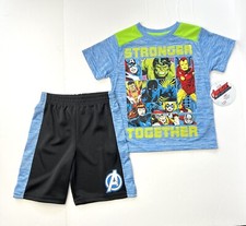 Marvel Avengers outfit 2 Piece Set T Shirt  Shorts Stronger Together Boys Sz 4