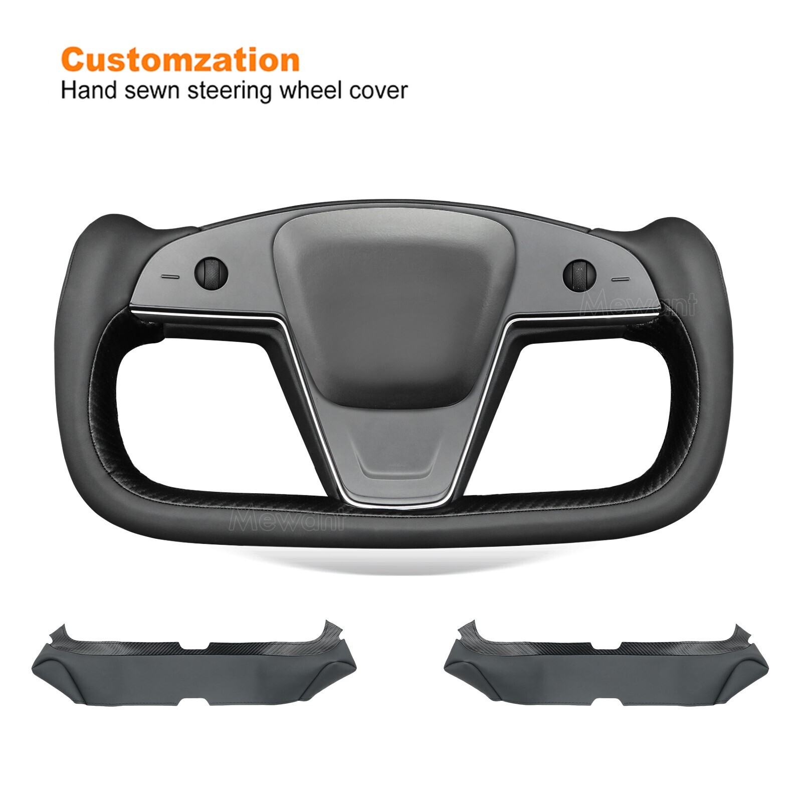 Hand Sew Faux Leather Carbon Fiber Steering Wheel Cover for Tesla Model S/X Yoke