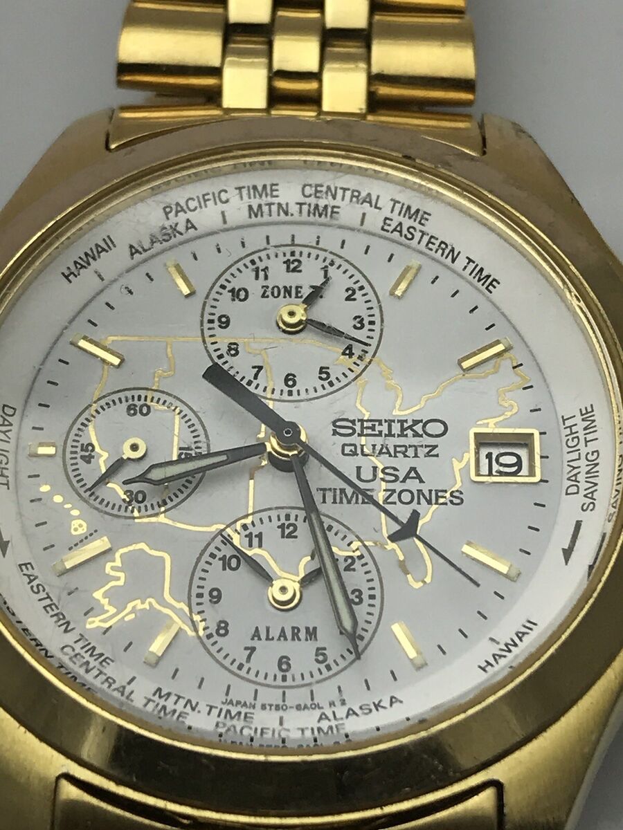 Vintage Seiko USA Time Zones Watch New Battery 5T50 VERY Vintage Seiko USA Time Zones Watch New Battery 5T50 VERY