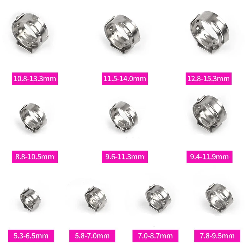 260Pcs Constant Tension Crimp Stepless Cinch Single Ear Hose Clamp Kit for Pipe - image 2 of 4