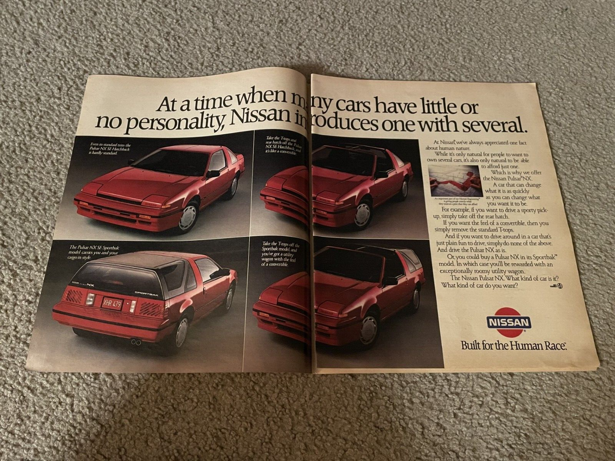 Vintage 1988 NISSAN PULSAR NX SE HATCHBACK SPORTBAK T-TOP PRINT AD