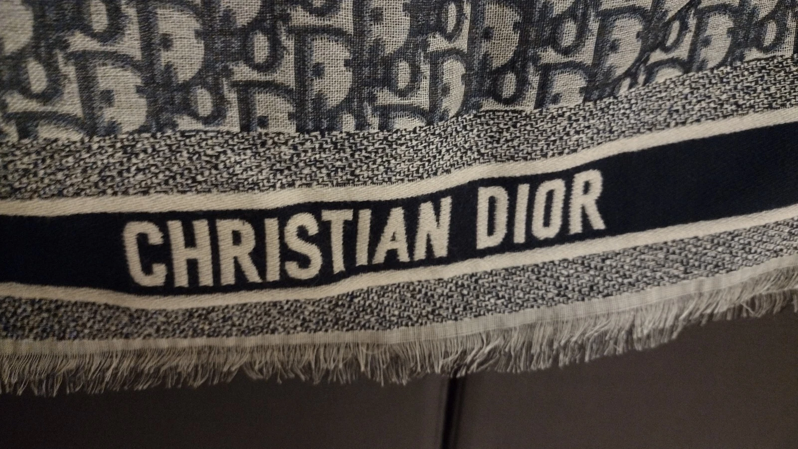 Châle oblique Dior bleu marine laine, soie et coton 140 cm x 140 cm