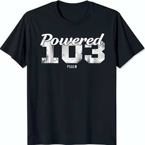 Vintage Black TShirt with 'Powered 103 Psalm' Graphic Faith Inspired