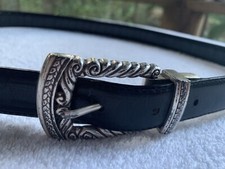 VTG Brighton Belt Women Medium/Large Reversible Croc Emboss Black Smooth Silver