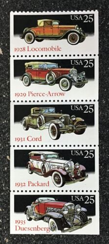 1988USA #2381-2385a 25c Classic Cars - Strip of 5 From Booklet  arrow packard - Picture 1 of 1