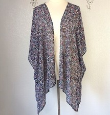 Lane Bryant One Size Kimono Open Front Tunic Length Dolman Sleeves Navy Floral
