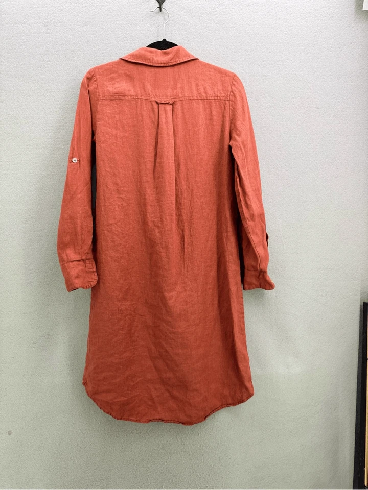 Vestido Magaschoni Mujer XS Terracota 100% Lino Gran Tamaño Enrollado Tab Cinturón Madre o Foto 3 de 4