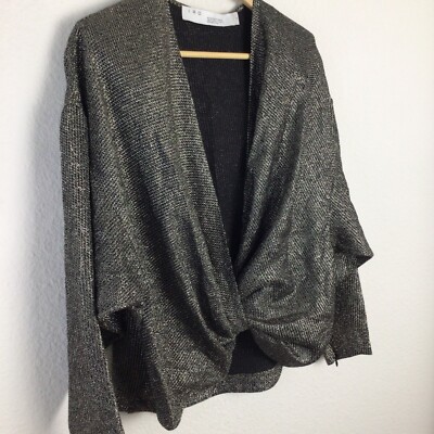 IRO Banjo Metallic Black Silver Front Twist Blouse 