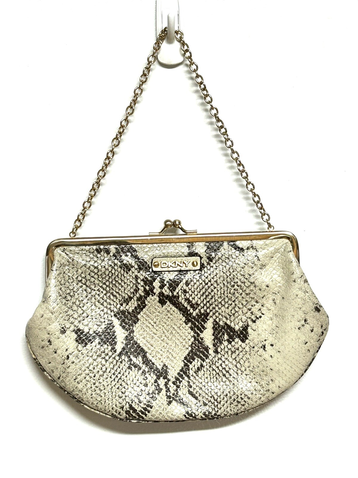 DKNY BROWN SNAKESKIN DESIGN PRINT CLUTCH CHAIN PURSE