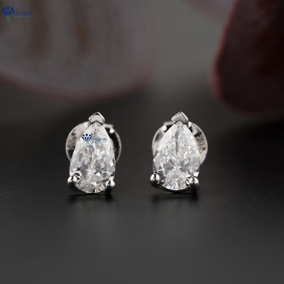 0.90 TCW Pear Cut Beautiful Moissanite Diamond Sutd White Gold 10k Labstone