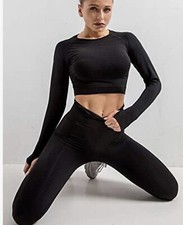 Workout set size Small seamless black 2 pieces crop Top high Waisted leggings
