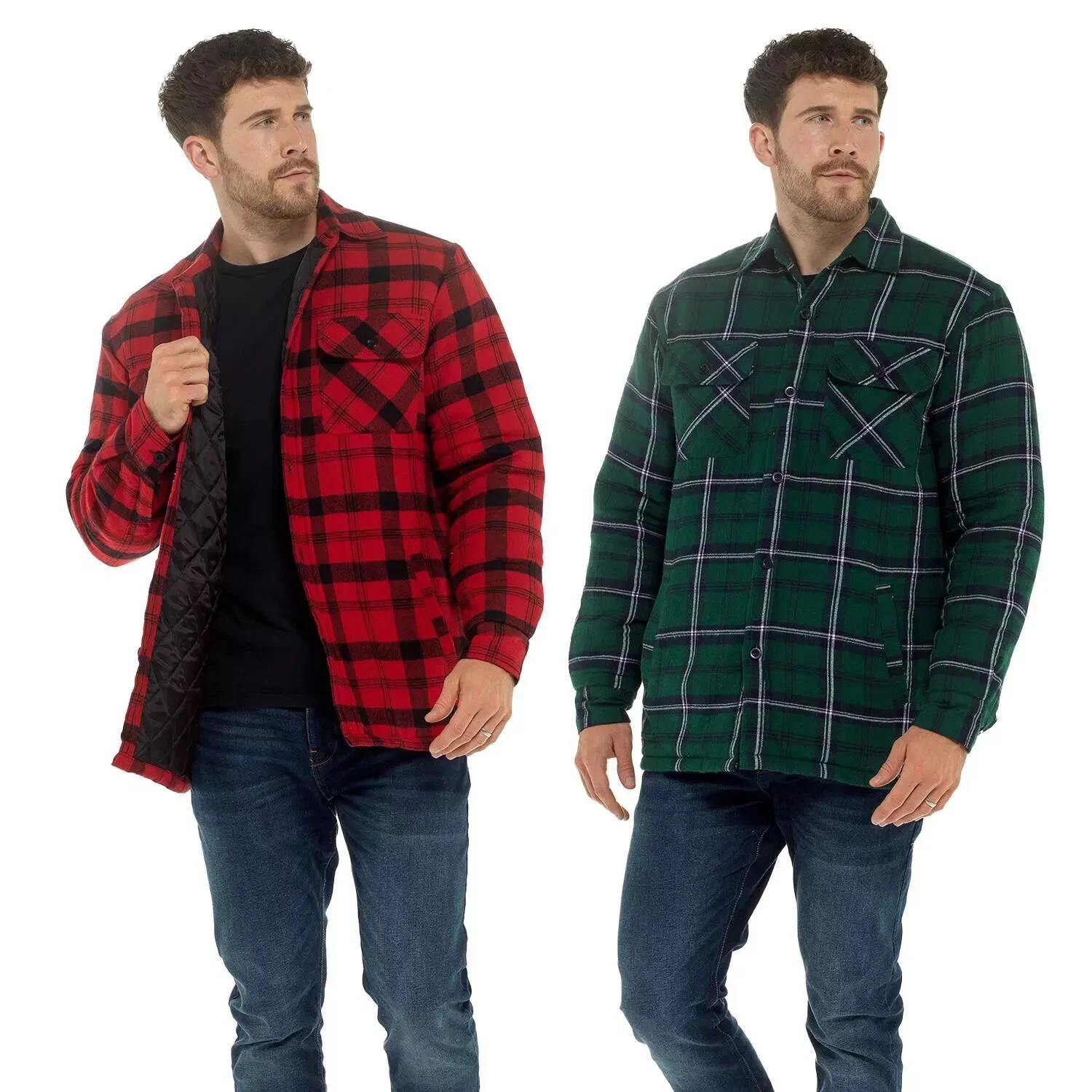 Mens jacket ,Quilted Flannel Jacket Check Quilt Lined Casual Warm Shirt Shacket