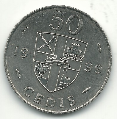 HIGH GRADE UNC 1999 GHANA 50 CEDIS COIN-JUL138