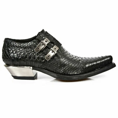 NEW ROCK Newrock 7934-S2 Stiefel Herren geprägt Python schwarz Leder Schuhe Schnalle Stahlabsatz