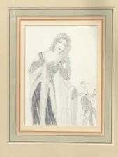 European Art Deco Drawing Art Portrait Woman Signed Dated 1932 Antique