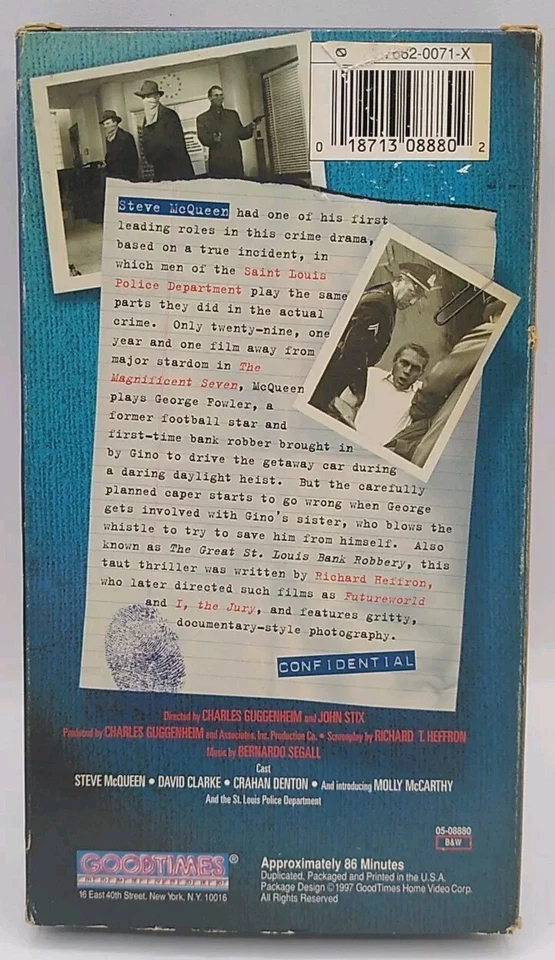 Vintage 1997 VHS Steve McQueen "The St. Louis Bank Robbery" Goodtimes Home Video Foto 2 de 4